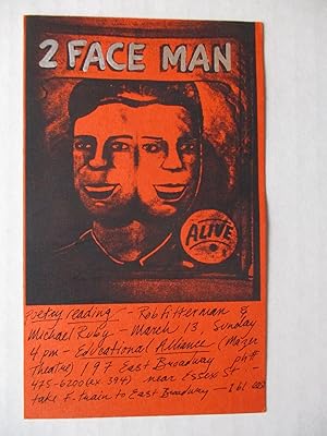 Imagen del vendedor de 2 Face Man: Rob Fitterman & Michael Ruby Mazer Theatre March 13 1994 event invite postcard a la venta por ANARTIST