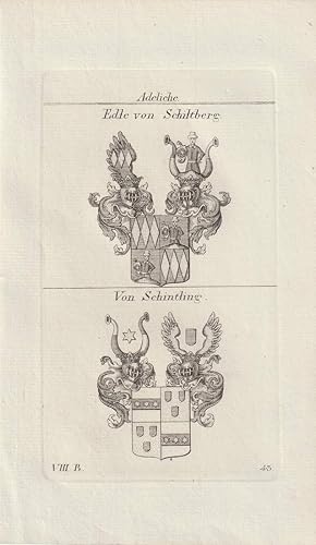 Bild des Verk�ufers f�r Adeliche: Edle von Schiltberg / Von Schintling. Original-Kupferstich mit 2 Wappen. zum Verkauf von Antiquariat Dennis R. Plummer