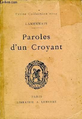 Bild des Verkufers fr PAROLES D'UN CROYANT zum Verkauf von Le-Livre