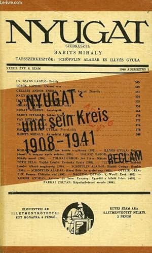 Bild des Verkufers fr 'NYUGAT' UN SEIN KREIS, 1908-1941 zum Verkauf von Le-Livre