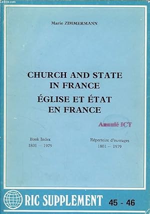 Bild des Verkufers fr CHURCH AND STATE IN FRANCE, EGLISE ET ETAT EN FRANCE zum Verkauf von Le-Livre