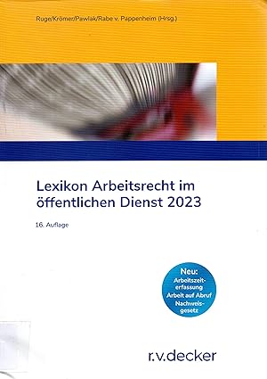 Imagen del vendedor de Lexikon Arbeitsrecht im �ffentlichen Dienst 2023. Rechtsstand: Mai 2023. 16. Aufl. a la venta por WILFRIED MELCHIOR � ANTIQUARIAT & VERLAG