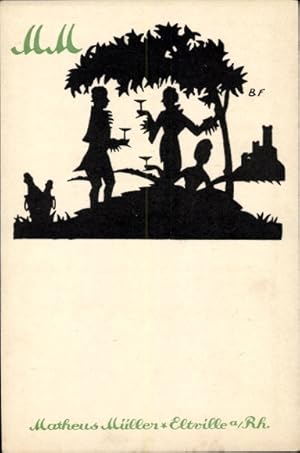 Bild des Verk�ufers f�r Ansichtskarte / Postkarte Eltville am Rhein Hessen, Matheus M�ller, Scherenschnitt, Sektflaschen, Gl�ser, Mann, Frauen zum Verkauf von akpool.de - akpool GmbH