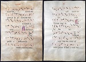 Bild des Verk�ufers f�r Large folio vellum sheet with several hand painted initial-letters. Out of an Antiphonary manuscript from the 15th century. / Seltenes, gro�es original Pergament-Blatt aus einer Antiphonar-Handschrift des 15. Jahrhunderts mit gro�en handgemalten Initialen mit Rankenwerk. zum Verkauf von Antiquariat Steffen V�lkel GmbH