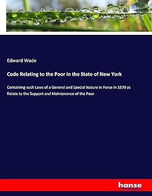 Image du vendeur pour Code Relating to the Poor in the State of New York | Containing such Laws of a General and Special Nature in Force in 1870 as Relate to the Support and Maintenance of the Poor mis en vente par preigu