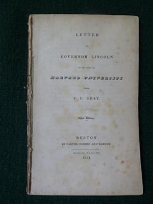 Seller image for LETTER TO GOVERNOR LINCOLN IN RELATION TO HARVARD UNIVERSITY. for sale by Glenn Books, ABAA, ILAB