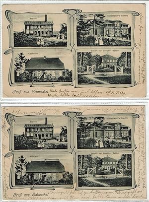 2 AK Gruß aus Schwochel [mit 4 Ansichten] Meierei / Hildebrandt's Gehöft / Kaufmann / Gehöft der ...