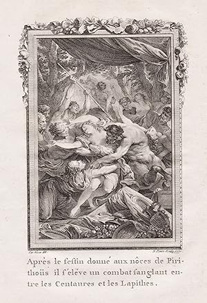 Seller image for "Apres le festin donn� aux noces de Pirithous." - Pirithous / Mythologie mythology / Ovid Metamorphoses gravure for sale by Antiquariat Steffen V�lkel GmbH