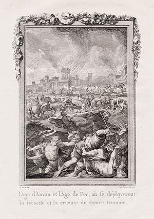 Imagen del vendedor de "L'Age d'Airain et l'Age de Fer, ou se deployerent la ferocit� et la cruant� du Genre Humain" - Bronze Age Iron Age Mythologie mythology Ovid Metamorphoses gravure a la venta por Antiquariat Steffen V�lkel GmbH