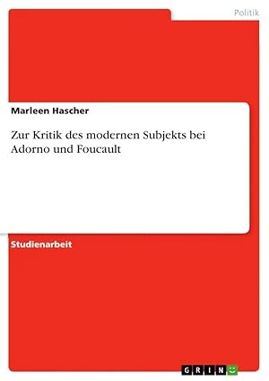 Seller image for Zur Kritik des modernen Subjekts bei Adorno und Foucault for sale by preigu