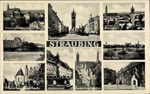 Bild des Verk�ufers f�r Ansichtskarte / Postkarte Straubing an der Donau Niederbayern, Teilansicht, Jakobsbrunnen, St. Peter, Schlossplatz zum Verkauf von akpool.de - akpool GmbH