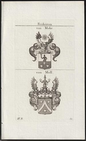 Bild des Verk�ufers f�r Freiherren von Mohr / von Moll. Original-Kupferstich mit 2 Wappen. zum Verkauf von Antiquariat Dennis R. Plummer