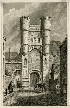 Antique Print-View of the Monk Bar gate in York-Whittock-Shury-1828