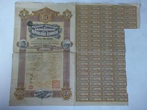Imagen del vendedor de R�publique de Chine - Emprunt Industriel du Couvernement de la R�publique Chinoise, 5 % or 1914 de 150.000.000 de Francs. Obligation de 500 Francs au Porteur, No. 085,571. Paris, le 7 Avril 1914 - Illustrierte Original-Aktie a la venta por Celler Versandantiquariat