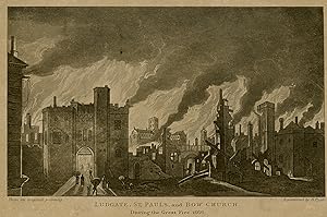 Antique Print-Ludgate, St. Pauls and Bow Church-Great fire-Anonymous-Pyall-1827