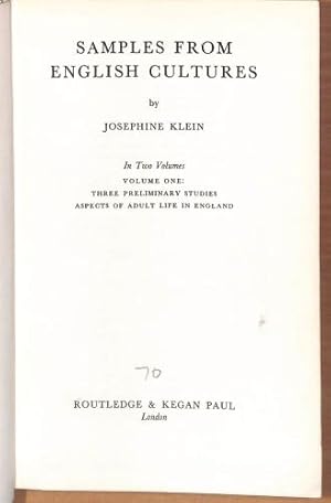 Imagen del vendedor de Samples from English Cultures: volume 1. Three Preliminary Studies. Aspects of Adult Life in England a la venta por WeBuyBooks