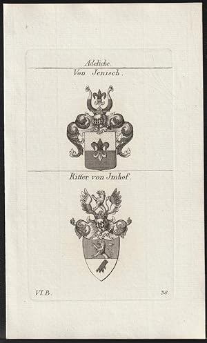Bild des Verk�ufers f�r Adeliche: Von Jenisch / Ritter von Imhof. Original-Kupferstich mit 2 Wappen. zum Verkauf von Antiquariat Dennis R. Plummer