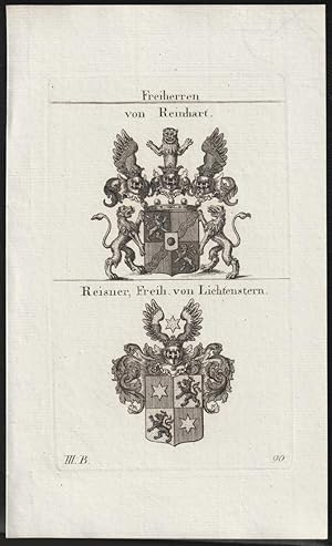 Bild des Verk�ufers f�r Freiherren von Reinhart / Reisner, Freih. von Lichtenstern. Original-Kupferstich mit 2 Wappen. zum Verkauf von Antiquariat Dennis R. Plummer