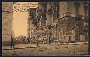 Imagen del vendedor de Ansichtskarte Messina, Il Terremoto del 1908, Regie Poste e Telegrafi in Via S. Martino, Erdbeben a la venta por Bartko-Reher