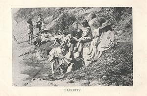 Girls Playing On Biarritz Beach France Idle Moments Rare Old Postcard