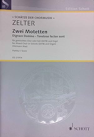 Bild des Verk�ufers f�r Zwei Motetten: Dignare Domino - Tenebrae factae sunt - gemischter Chor oder Soli (SATB) und Orgel. Edition Schott ED 21914 zum Verkauf von books4less (Versandantiquariat Petra Gros GmbH & Co. KG)