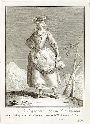Imagen del vendedor de Donna di Craveggia nella Valle Vigezzo nel alto Novarese - Il titolo si ripete a destra in francese a la venta por Sergio Trippini