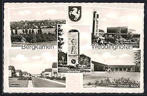 Bild des Verk�ufers f�r Ansichtskarte Bergkamen-Weddinghofen, Teilansicht, Siedlung, Ehrenmal, St.-Michael-Kirche, Albert-Schweitzer-Schule zum Verkauf von Bartko-Reher