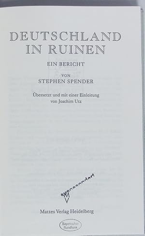 Bild des Verkufers fr Deutschland in Ruinen. Ein Bericht. zum Verkauf von Antiquariat Bookfarm