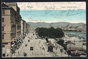 Bild des Verkufers fr Ansichtskarte Wien, Franz-Josefs-Kai mit Strassenbahn und Pferdekutschen zum Verkauf von Bartko-Reher