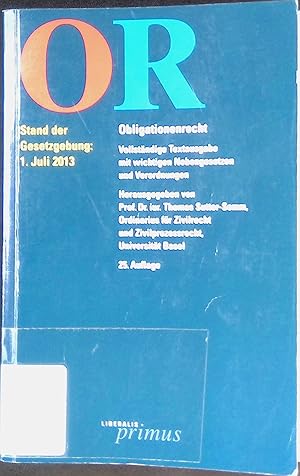 Bild des Verk�ufers f�r OR : Obligationenrecht ; vollst�ndige Textausgabe mit wichtigen Nebengesetzen und Verordnungen. Schweiz: Textausgaben schweizerischer Gesetzeswerke ; Bd. 2; Liberalis primus zum Verkauf von books4less (Versandantiquariat Petra Gros GmbH & Co. KG)