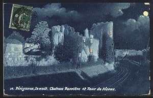 Carte postale Périgueux, la nuit. Château Barrière et Tour de Vésone