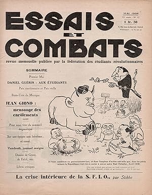 Immagine del venditore per ESSAIS ET COMBATS. Revue mensuelle publi�e par la F�d�ration des �tudiants R�volutionnaires. 13e ann�e, n� 12, mai 1938. venduto da Librairie Jean-Yves Lacroix