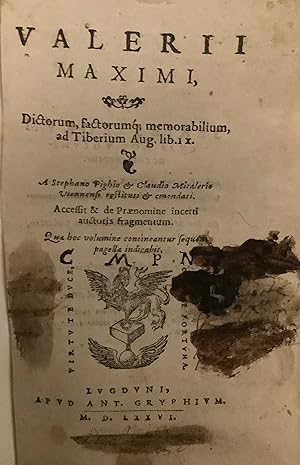 Valerii Maximi Dictorum, factorumq. memorabilium ad Tiberium Aug. Libri IX.