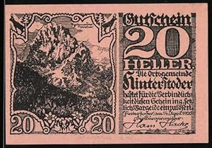 Bild des Verkufers fr Notgeld Hinterstoder 1920, 20 Heller, Berglandschaft und Text zum Verkauf von Bartko-Reher