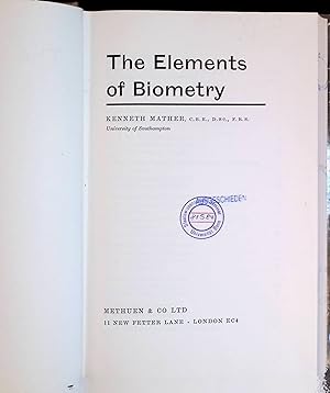 Bild des Verkufers fr The Elements of Biometry zum Verkauf von books4less (Versandantiquariat Petra Gros GmbH & Co. KG)