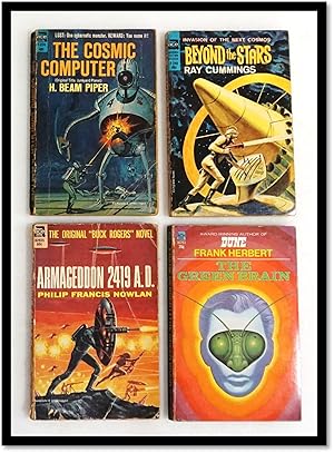 Bild des Verkufers fr Four Classic Ace Pulps: The Green Brain; The Cosmic Computer; Beyond the Stars; Armageddon 2419 A. D. zum Verkauf von Blind-Horse-Books (ABAA-FABA-IOBA)