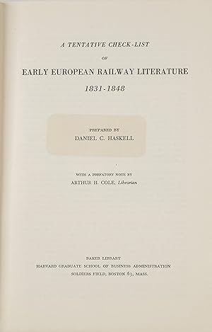 Bild des Verkufers fr A Tentative Check-list of Early European Railway Literature,. zum Verkauf von The Lawbook Exchange, Ltd., ABAA  ILAB
