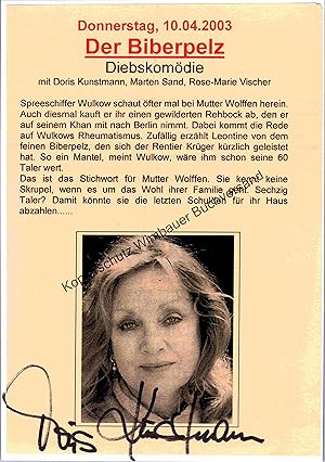 Bild des Verkufers fr Original Autogramm Doris Kunstmann /// Autograph signiert signed signee zum Verkauf von Antiquariat im Kaiserviertel | Wimbauer Buchversand