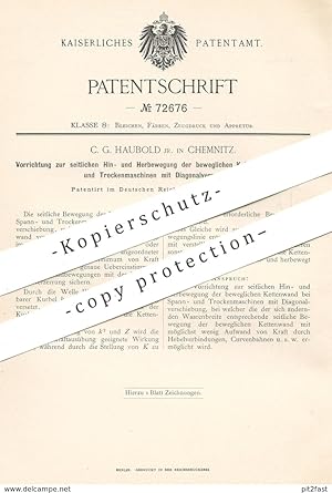 Bild des Verk�ufers f�r original Patent - C. G. Haubold , Chemnitz , 1893 , Bewegung der Kettenwand an Spann- u. Trockenmaschine | Trockner !!! zum Verkauf von pit2fast