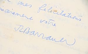 "C'est une des choses les plus purement radiophoniques que j'ai lue."  Lettre autographe datée e...
