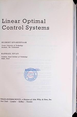 Bild des Verkufers fr Linear Optimal Control Systems zum Verkauf von books4less (Versandantiquariat Petra Gros GmbH & Co. KG)