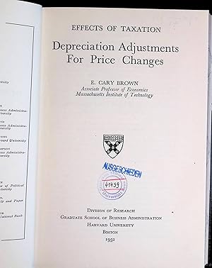 Bild des Verk�ufers f�r Depreciation Adjustments for Price Changes Effects of Taxation zum Verkauf von books4less (Versandantiquariat Petra Gros GmbH & Co. KG)