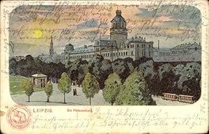 Bild des Verk�ufers f�r Ansichtskarte / Postkarte Leipzig, Vorderansicht von Die Pleissenburg, B�ume, Menschen, Stra�enbahn zum Verkauf von akpool.de - akpool GmbH