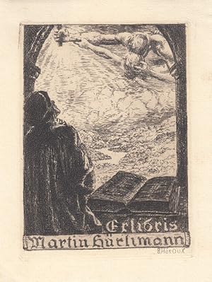 Bild des Verk�ufers f�r Exlibris Martin H�rlimann. Mann mit Buch am Fenster, zu schwebendem Aktpaar schauend. zum Verkauf von Antiquariat  Braun