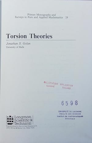 Bild des Verk�ufers f�r Torsion theories Jonathan S. Golan. Pitman monographs and surveys in pure and applied mathematics 29. zum Verkauf von Antiquariat Bookfarm