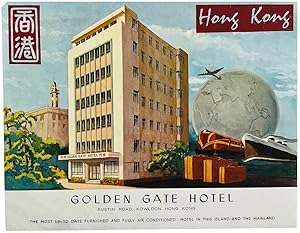 Original Vintage Luggage Label - Golden Gate Hotel, Hong Kong