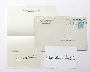 Seller image for Two Original Autographed Index Cards of US President Dwight D. Eisenhower and his wife Marnie Doud Eisenhower, with the Original Envelope from the War Department Office of the Chief of Staff Washington letterhead and postmarked envelope for sale by Lasting Words Ltd