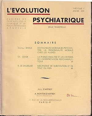 Immagine del venditore per L'�volution psychiatrique 1939 fascicule II (pr�cieux exemplaire d'Henri EY) venduto da Librairie Diona