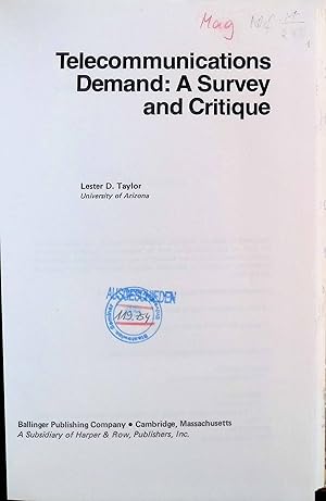 Imagen del vendedor de Telecommunications Demand: A Survey and Critique a la venta por books4less (Versandantiquariat Petra Gros GmbH & Co. KG)