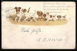 Seller image for Lithographie Hunde-Rasselbande beim Spaziergang for sale by Bartko-Reher